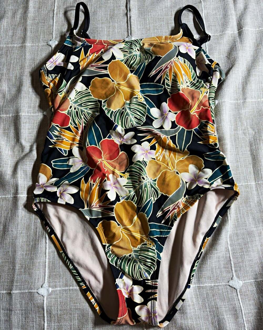 Hurley Women’s Floral Tropical One-Piece Swimsuit L Regular Open Back Lined